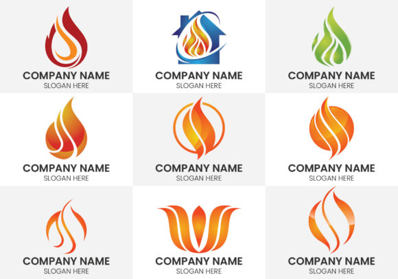 Flame Logo Icon: Oil and Gas Symbol Set for Branding