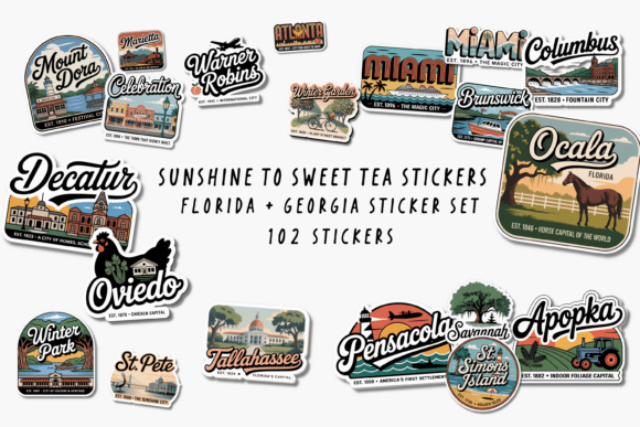 Florida + Georgia Sticker Set: A Designer's Retro Travel Toolkit